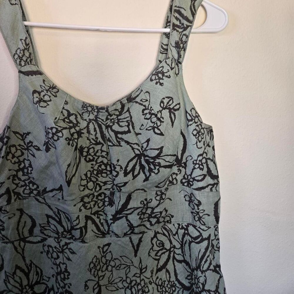 North Style Y2K 2000S Pure Linen Pleated Aline Midi Length Floral Nature Dress - Picture 4 of 7